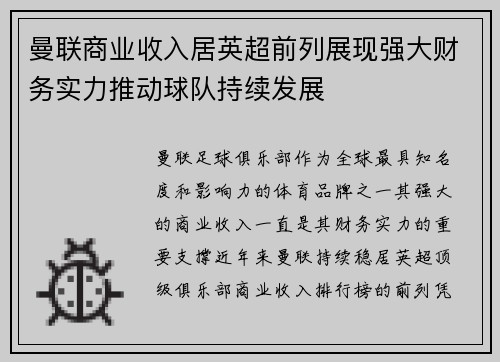 曼联商业收入居英超前列展现强大财务实力推动球队持续发展
