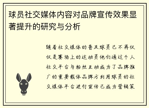球员社交媒体内容对品牌宣传效果显著提升的研究与分析 球员社交媒体内容对品牌宣传效果显著提升的研究与分析